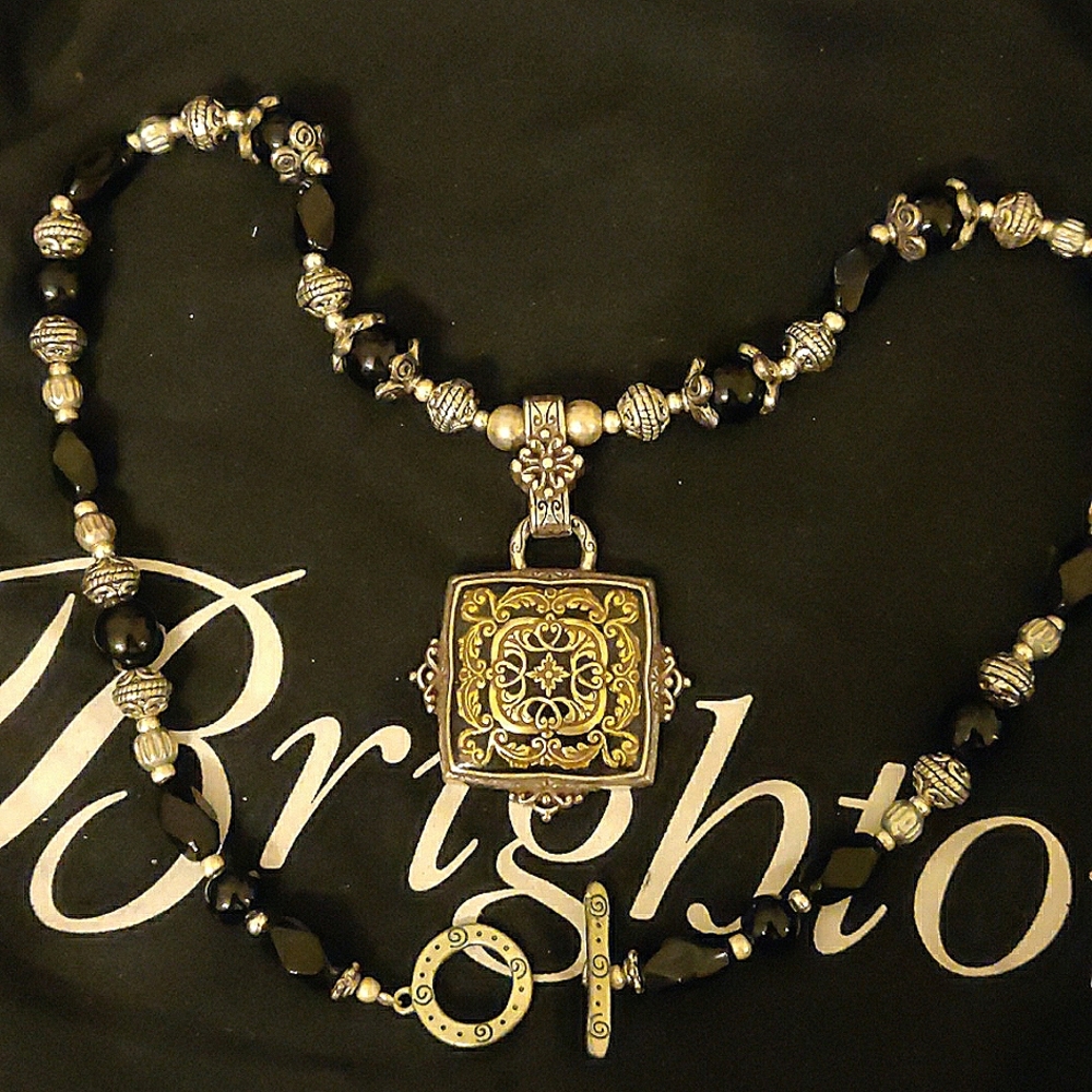 Brighton Retired Nicky black gold pendant on restrung necklace